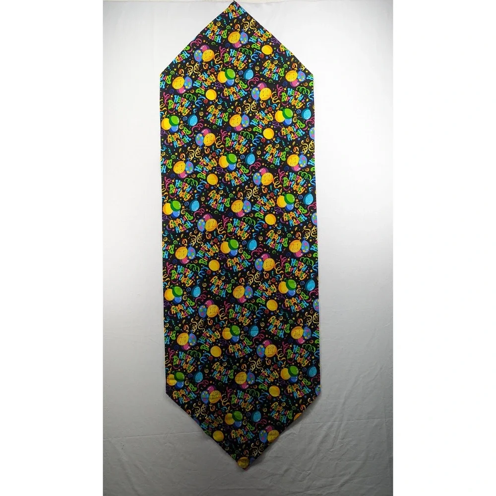 Happy Birthday Table Runner Black Balloon Streamer Print 62x21 Festive Decor